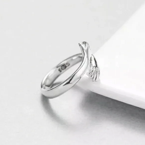 NEW 925 STERLING SILVER LOVE HUG ADJUSTABLE RING, CUTE RING, SHINY RING. - Picture 5 of 6